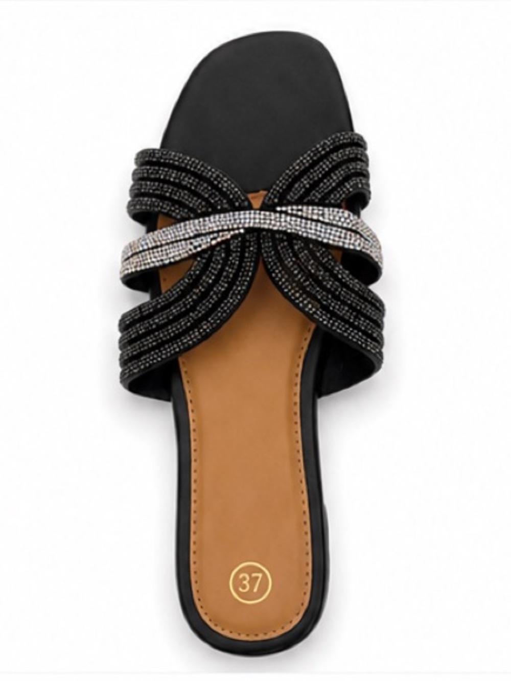 Embellished Black Slide Sandals with Crystal Accent